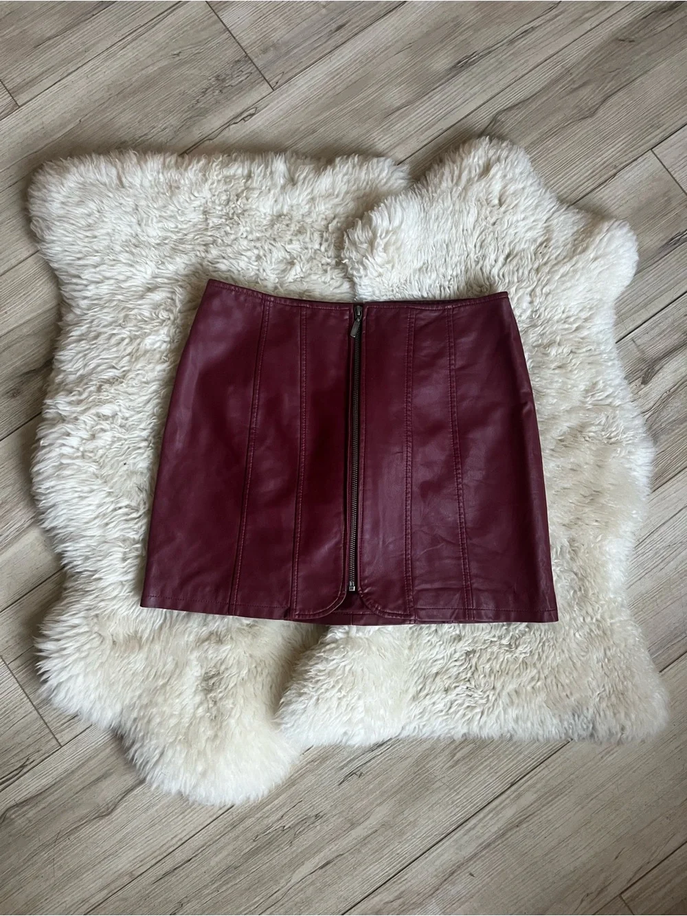 Free People Layla Vegan Leather Zip-Front Mini Skirt in Burgundy